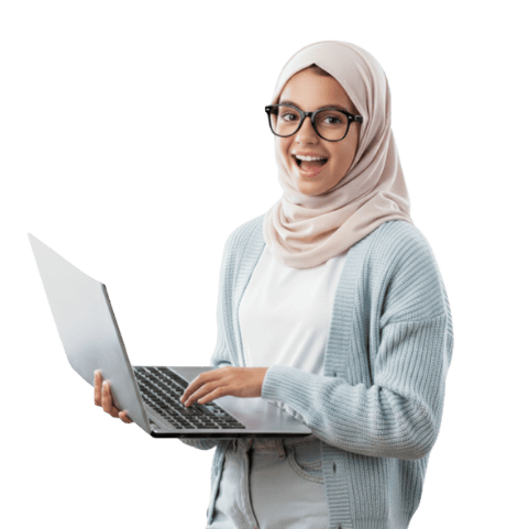 Female quran tutor with laptop