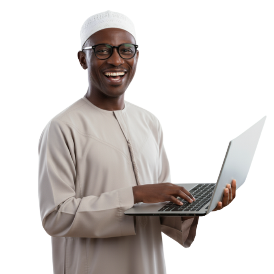 quran tutor with laptop